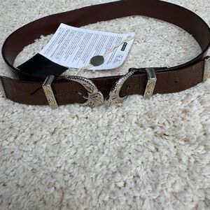 Maje Brown Embossed Belt with Silver Accents